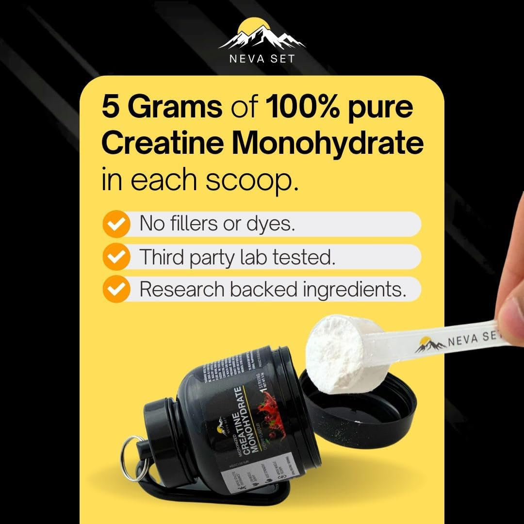 Nevaset Creatine Monohydrate, 3-Month Supply of 5000Mg Cherry Flavor  Creatine Monohydrate! Creatine Supplement for Muscle Growth, Increased Strength, Enhanced Energy Output, Improved Athletic Performance, 495G/90 Servings.