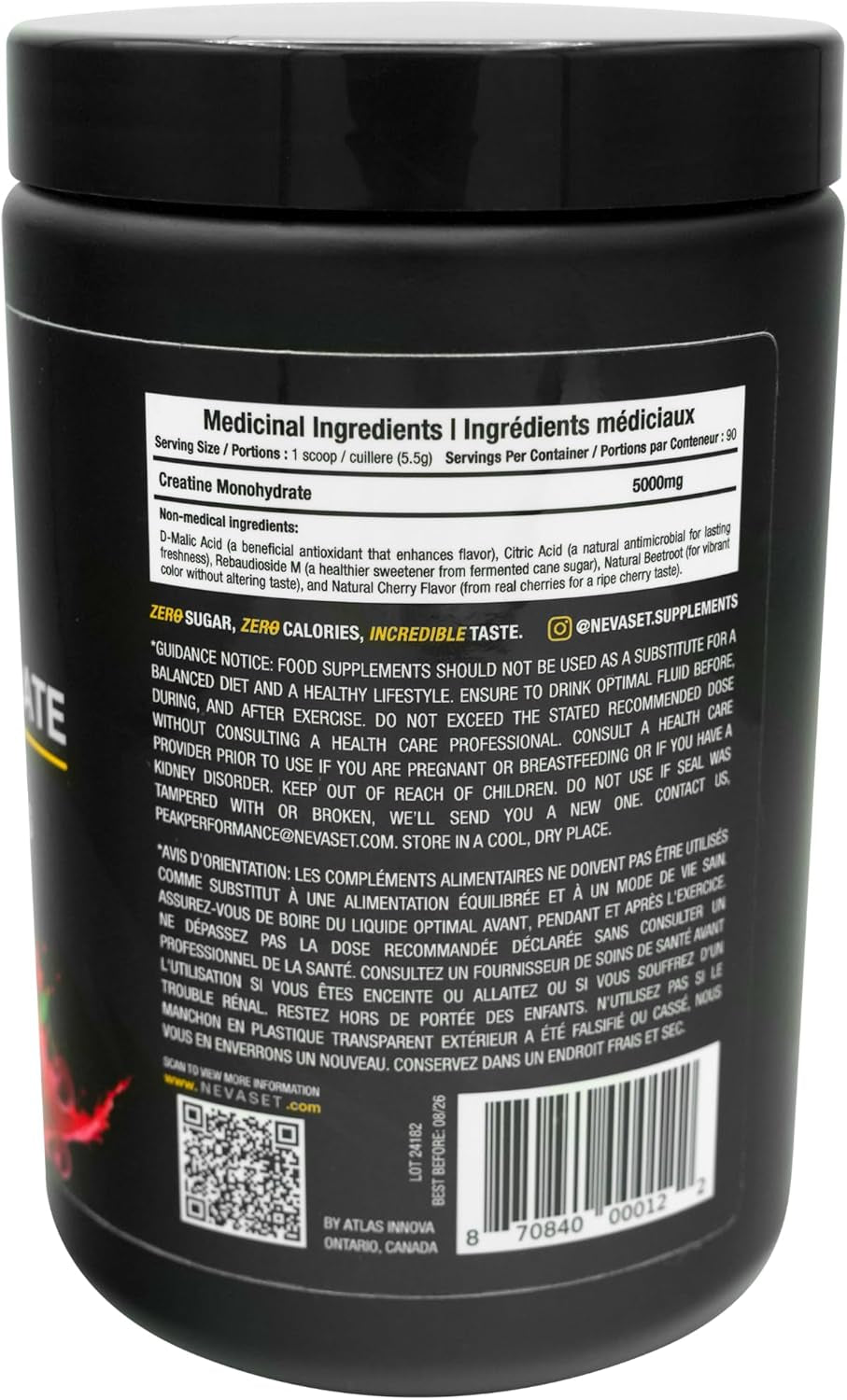Nevaset Creatine Monohydrate, 3-Month Supply of 5000Mg Cherry Flavor  Creatine Monohydrate! Creatine Supplement for Muscle Growth, Increased Strength, Enhanced Energy Output, Improved Athletic Performance, 495G/90 Servings.