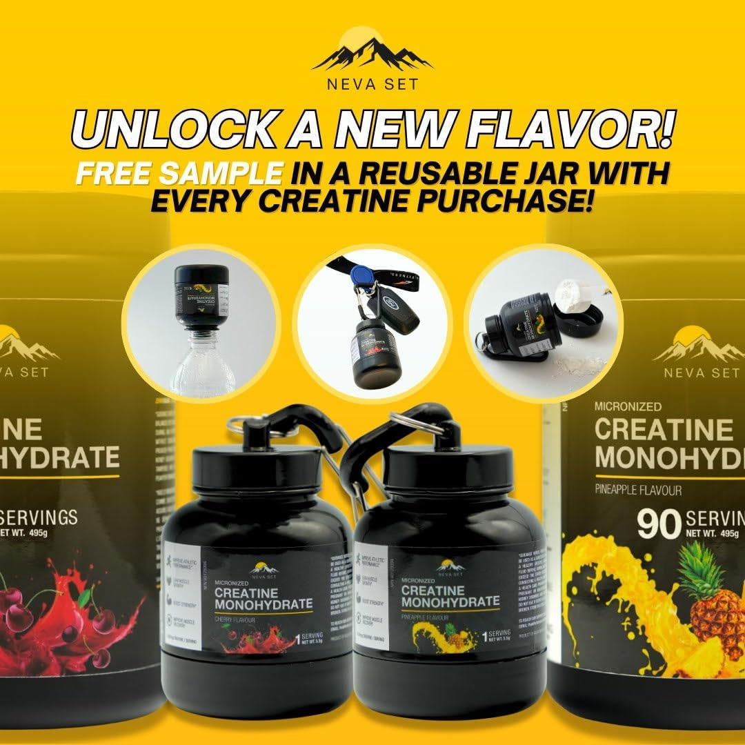 Nevaset Creatine Monohydrate, 3-Month Supply of 5000Mg Cherry Flavor  Creatine Monohydrate! Creatine Supplement for Muscle Growth, Increased Strength, Enhanced Energy Output, Improved Athletic Performance, 495G/90 Servings.