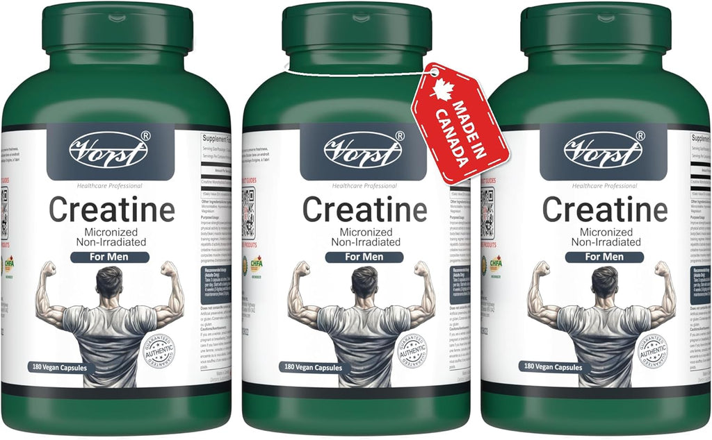 Creatine Supplement for Men 3 X 180 Vegan Capsules | Monohydrate Micronized Non Irradiated | Pills for Adults of All Ages | 3 Bottles