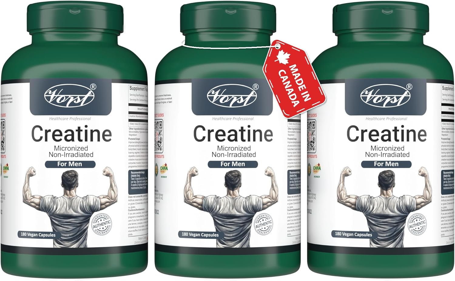 Creatine Supplement for Men 3 X 180 Vegan Capsules | Monohydrate Micronized Non Irradiated | Pills for Adults of All Ages | 3 Bottles