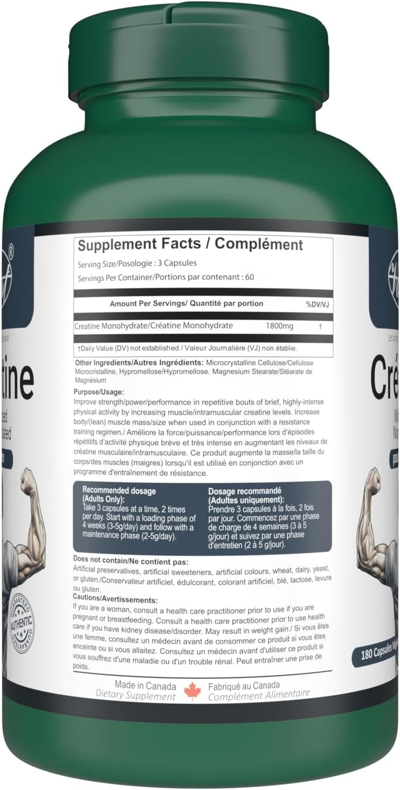 Creatine Supplement for Men 3 X 180 Vegan Capsules | Monohydrate Micronized Non Irradiated | Pills for Adults of All Ages | 3 Bottles