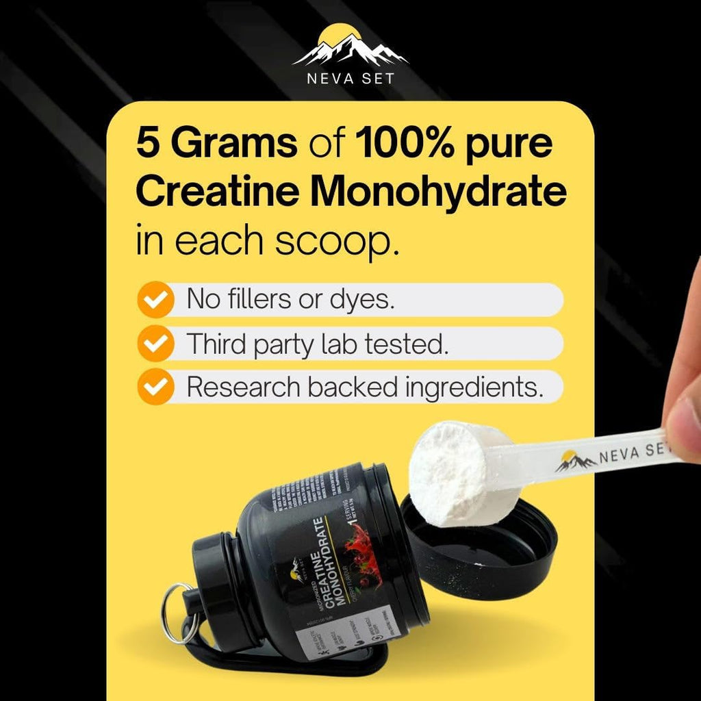 Nevaset Creatine Monohydrate, 3-Month Supply of 5000Mg Cherry Flavor  Creatine Monohydrate! Creatine Supplement for Muscle Growth, Increased Strength, Enhanced Energy Output, Improved Athletic Performance, 495G/90 Servings.