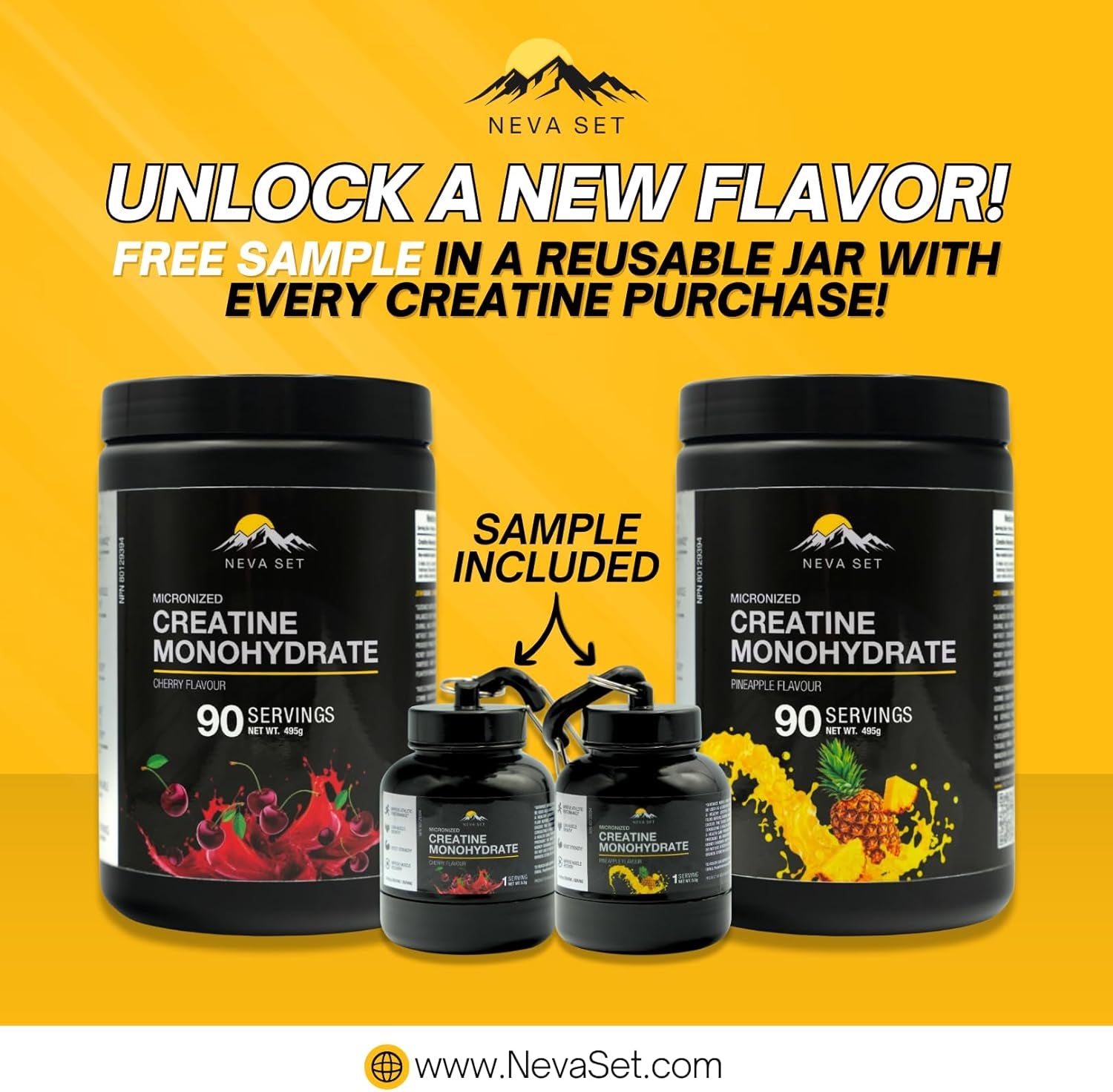 Nevaset Creatine Monohydrate, 3-Month Supply of 5000Mg Cherry Flavor  Creatine Monohydrate! Creatine Supplement for Muscle Growth, Increased Strength, Enhanced Energy Output, Improved Athletic Performance, 495G/90 Servings.