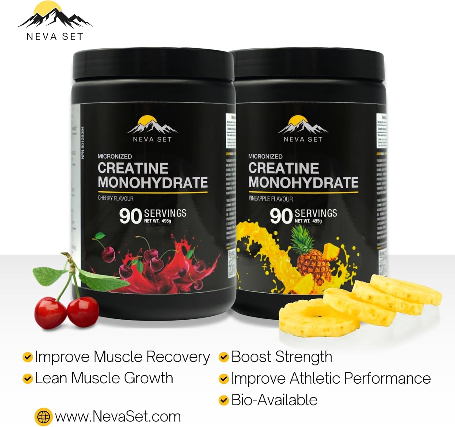 Nevaset Creatine Monohydrate, 3-Month Supply of 5000Mg Cherry Flavor  Creatine Monohydrate! Creatine Supplement for Muscle Growth, Increased Strength, Enhanced Energy Output, Improved Athletic Performance, 495G/90 Servings.